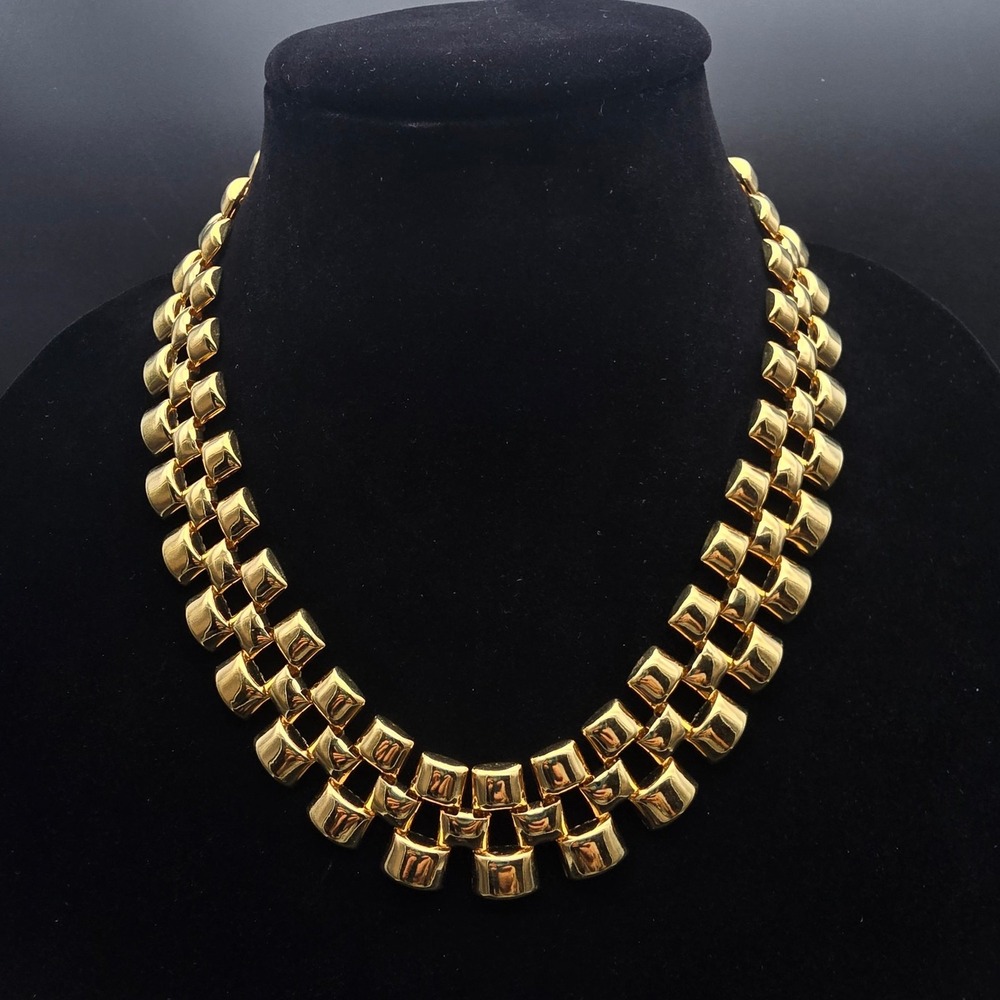 Avon Gold Tone Brick Link Necklace Chunky Statement VIntage Costume Jewelry